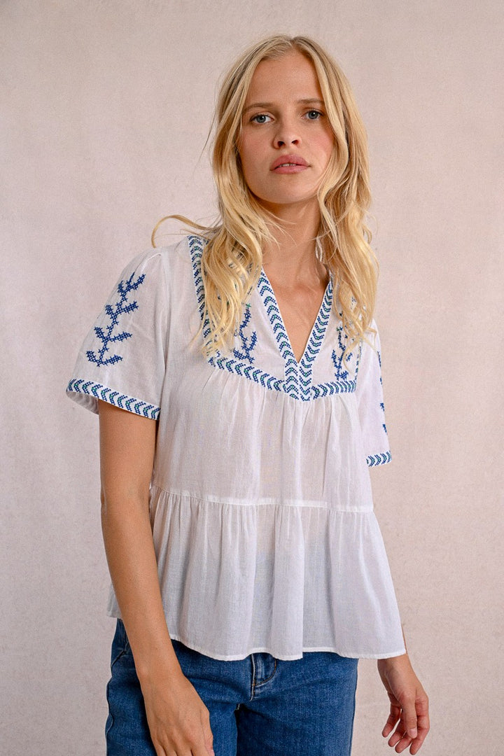 Molly Bracken - Embroidered Poplin Top