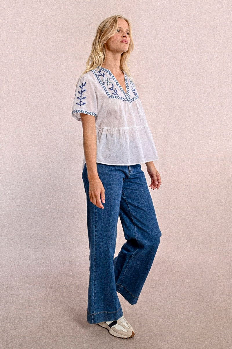 Molly Bracken - Embroidered Poplin Top