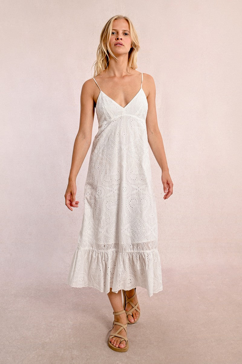 Molly Bracken - Long Dress with English Embroidery, Backless