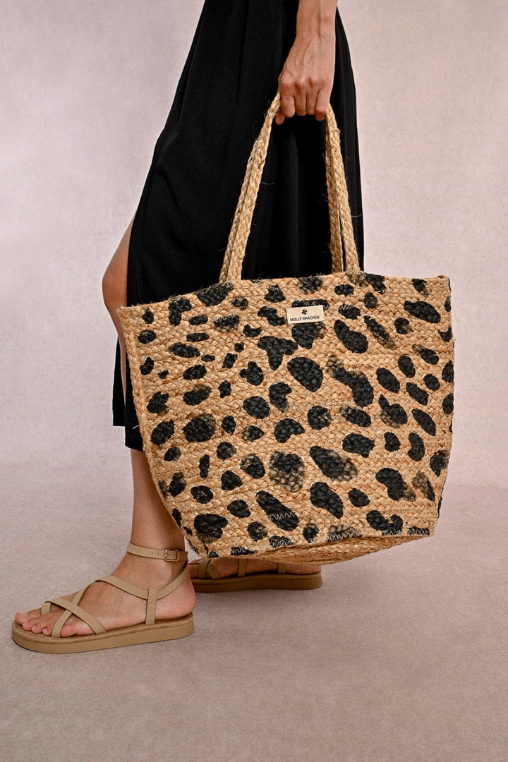 Molly Bracken - Sraw Tote Bag, Leopard Print Pattern