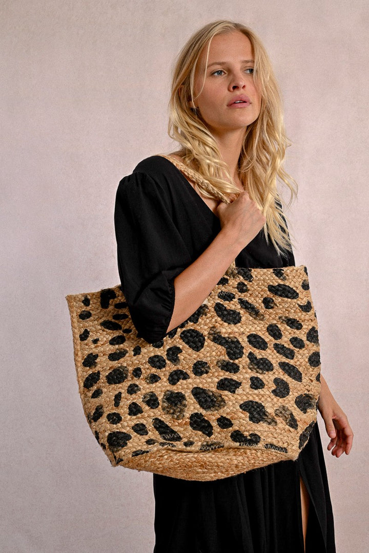 Molly Bracken - Sraw Tote Bag, Leopard Print Pattern