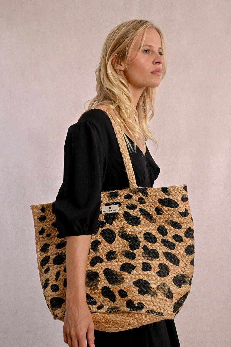 Molly Bracken - Sraw Tote Bag, Leopard Print Pattern
