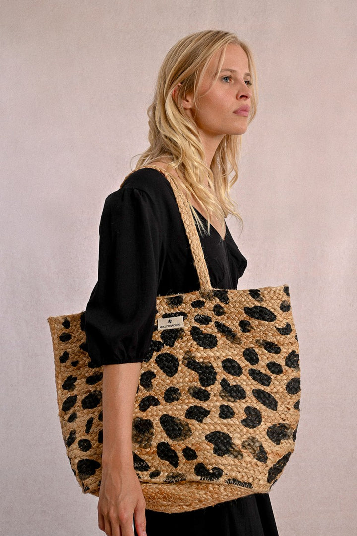 Molly Bracken - Sraw Tote Bag, Leopard Print Pattern