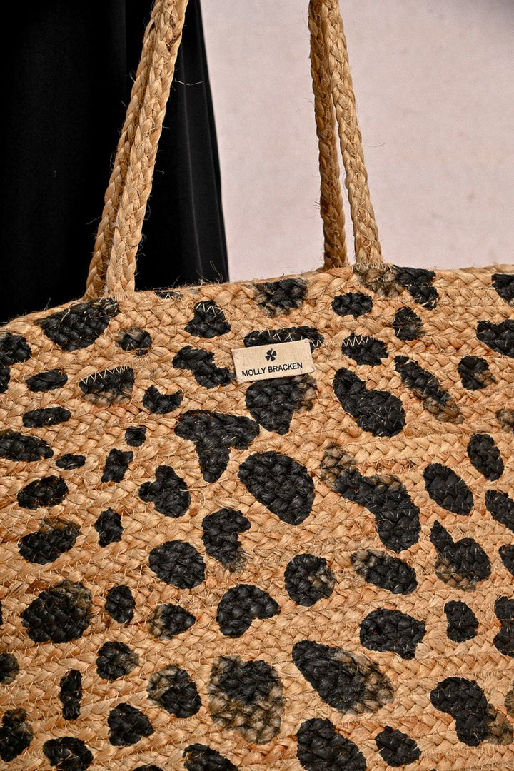 Molly Bracken - Sraw Tote Bag, Leopard Print Pattern