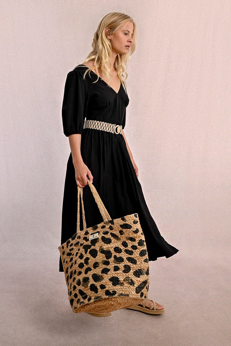 Molly Bracken - Sraw Tote Bag, Leopard Print Pattern